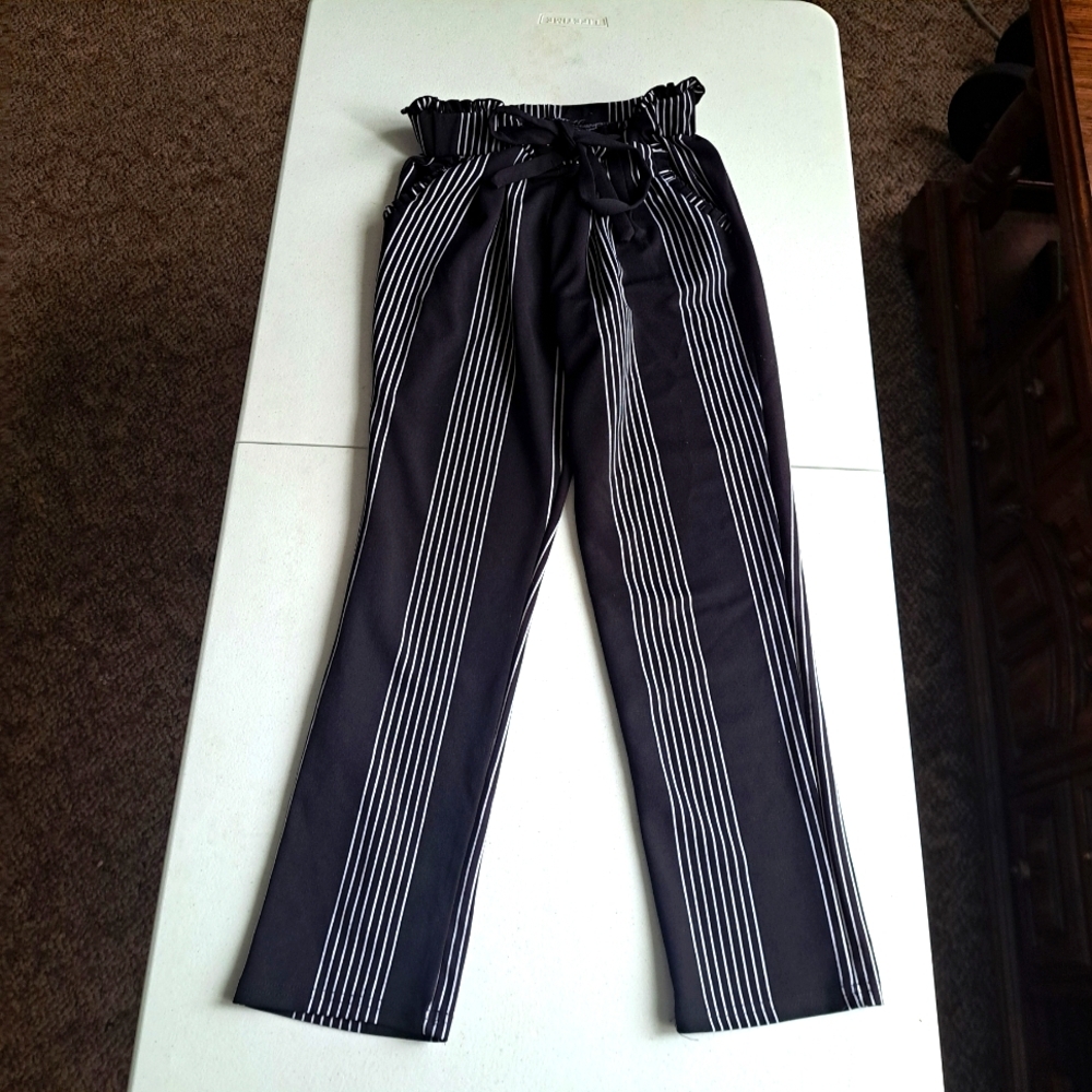 Soho Apparel Women's Black and White Striped Pants